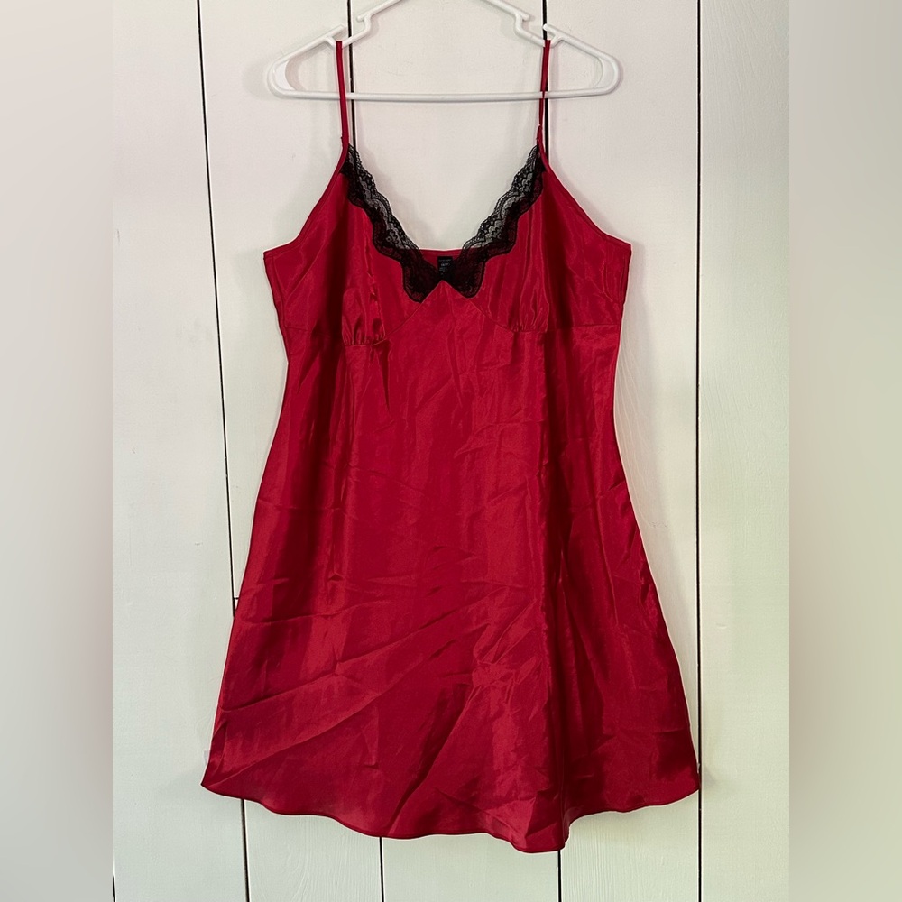 Y2K Style Babydoll Lace Trim Slip Dress Sz 1X Red Black Vamp Romantic Goth Fairy